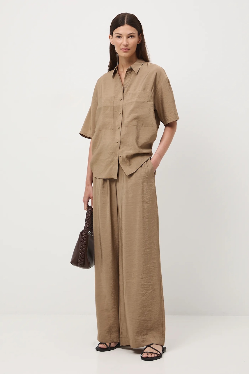 Medicine pantaloni culoarea bej, lat, medium waist