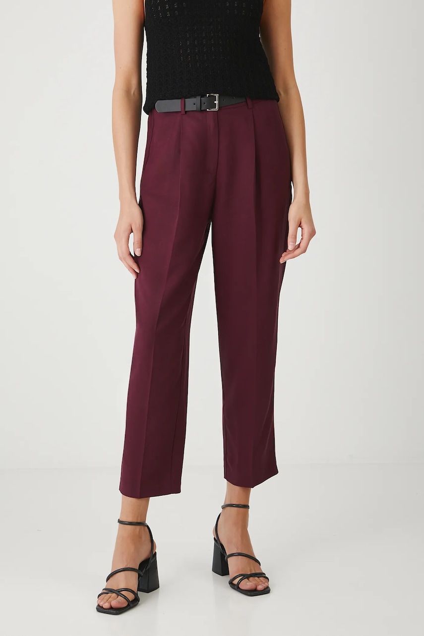 Medicine pantaloni din amestec de in culoarea bordo, fason chinos, medium waist