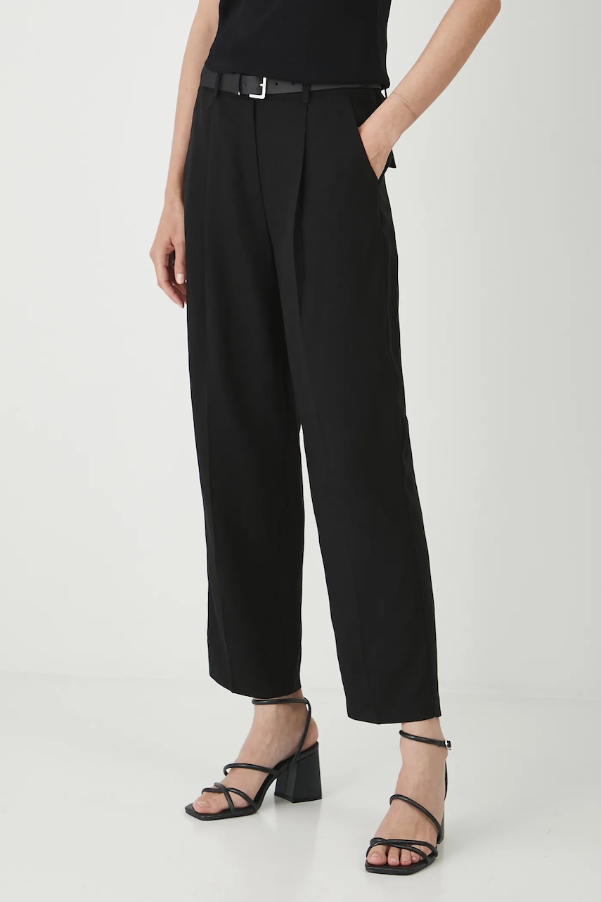 Medicine pantaloni din amestec de in culoarea negru, fason chinos, medium waist
