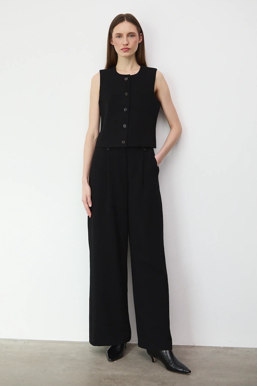 Medicine pantaloni culoarea negru, lat, high waist