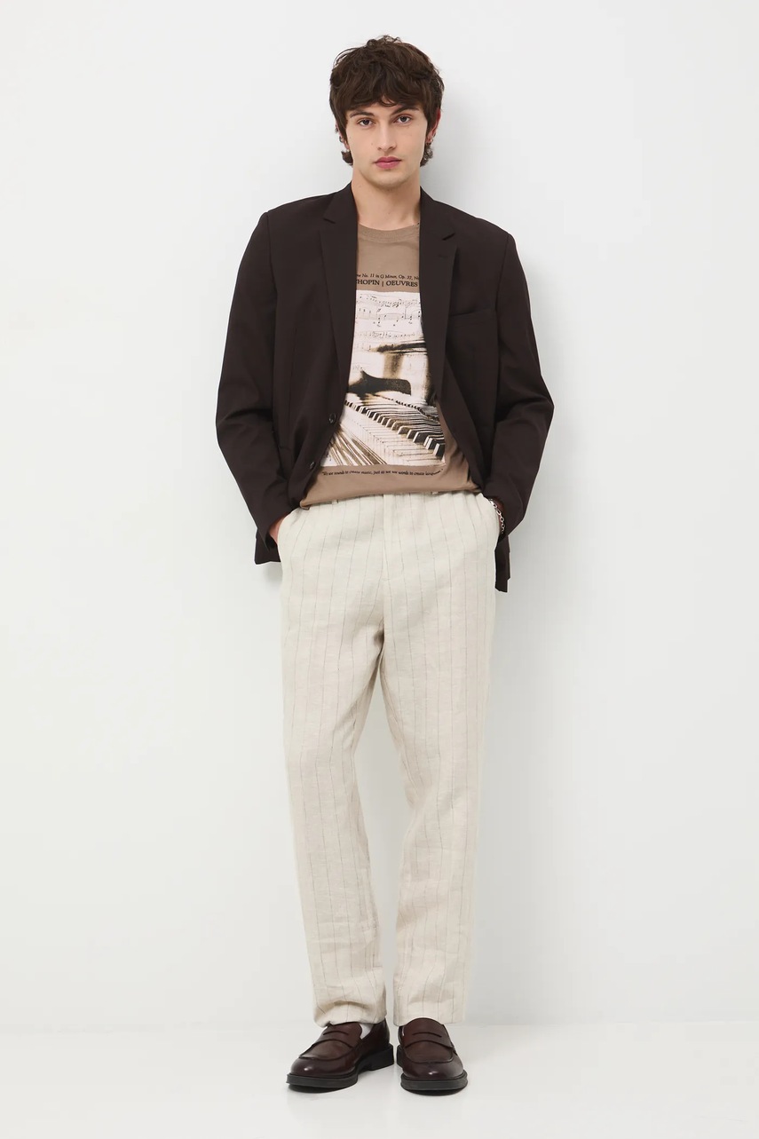 Льняные брюки Medicine цвет бежевый прямые