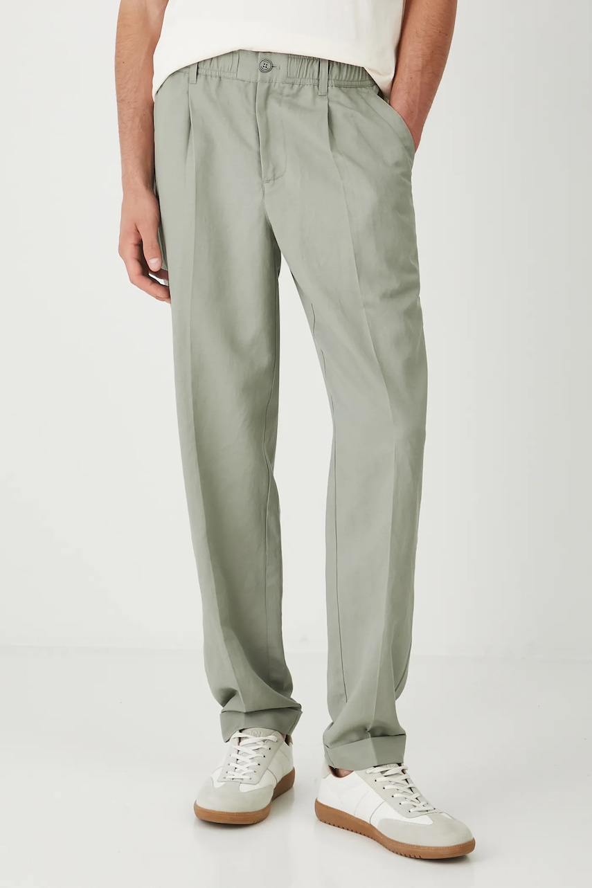 Medicine pantaloni din amestec de in culoarea verde, drept
