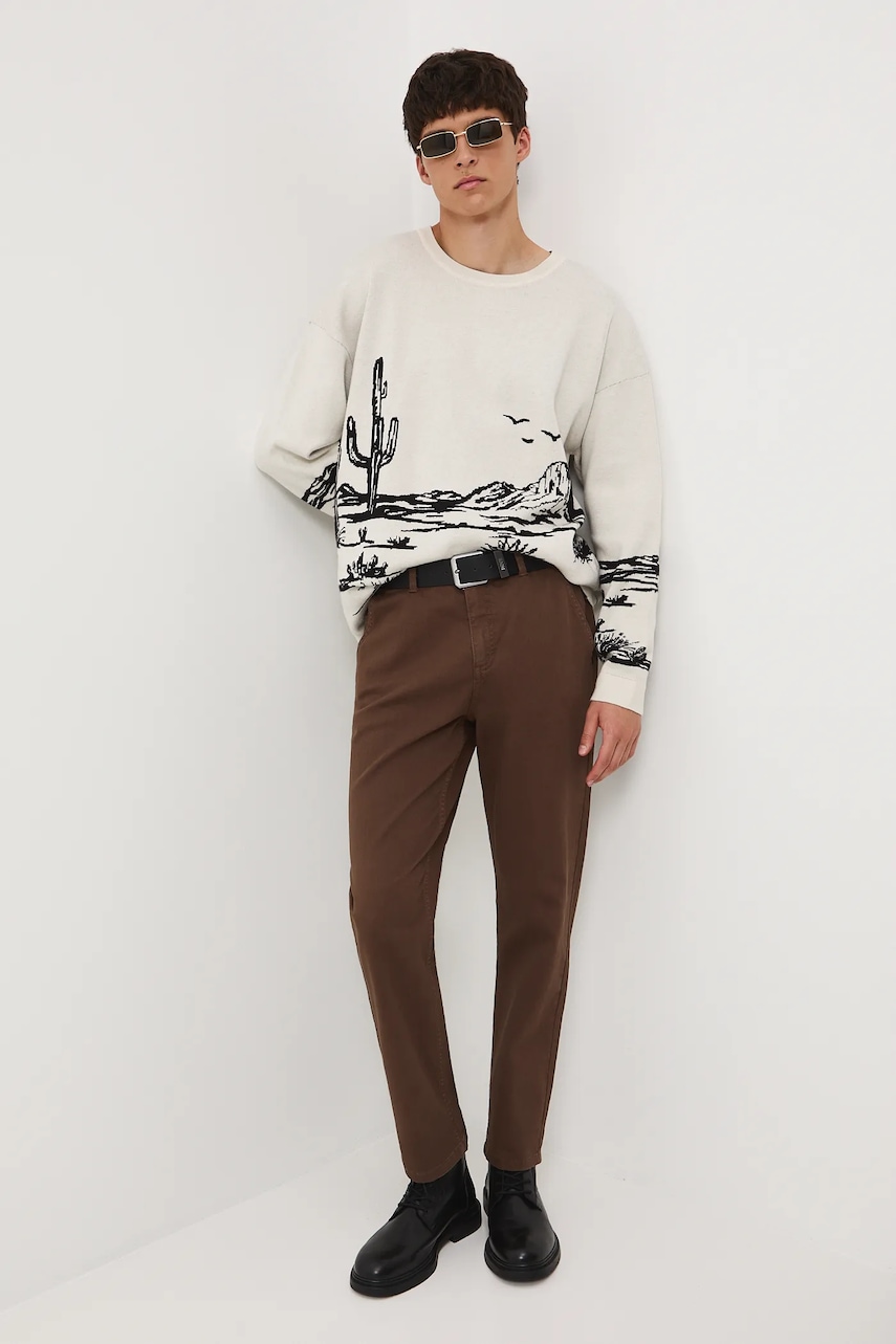 Medicine pantaloni culoarea maro, cu fason chinos