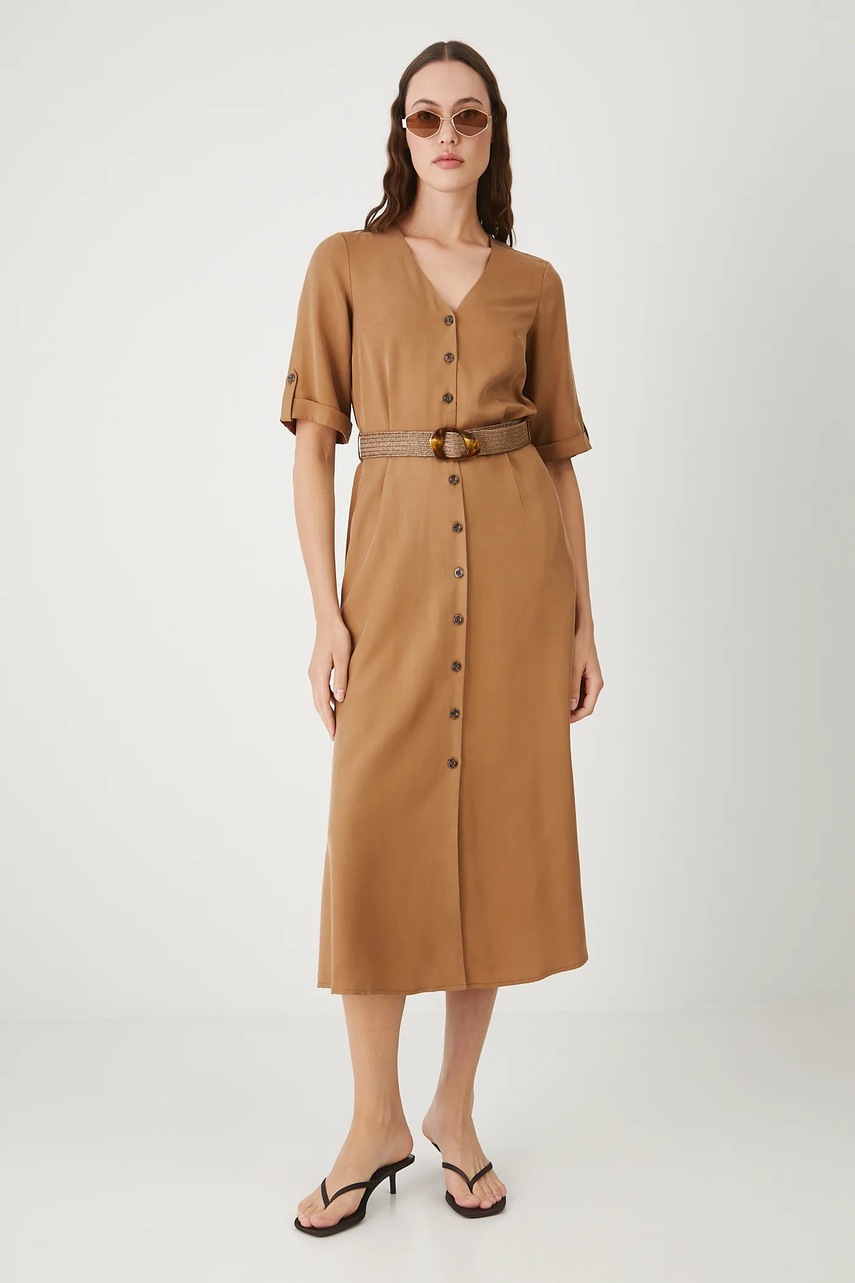 Платье Medicine цвет коричневый midi расклешённое