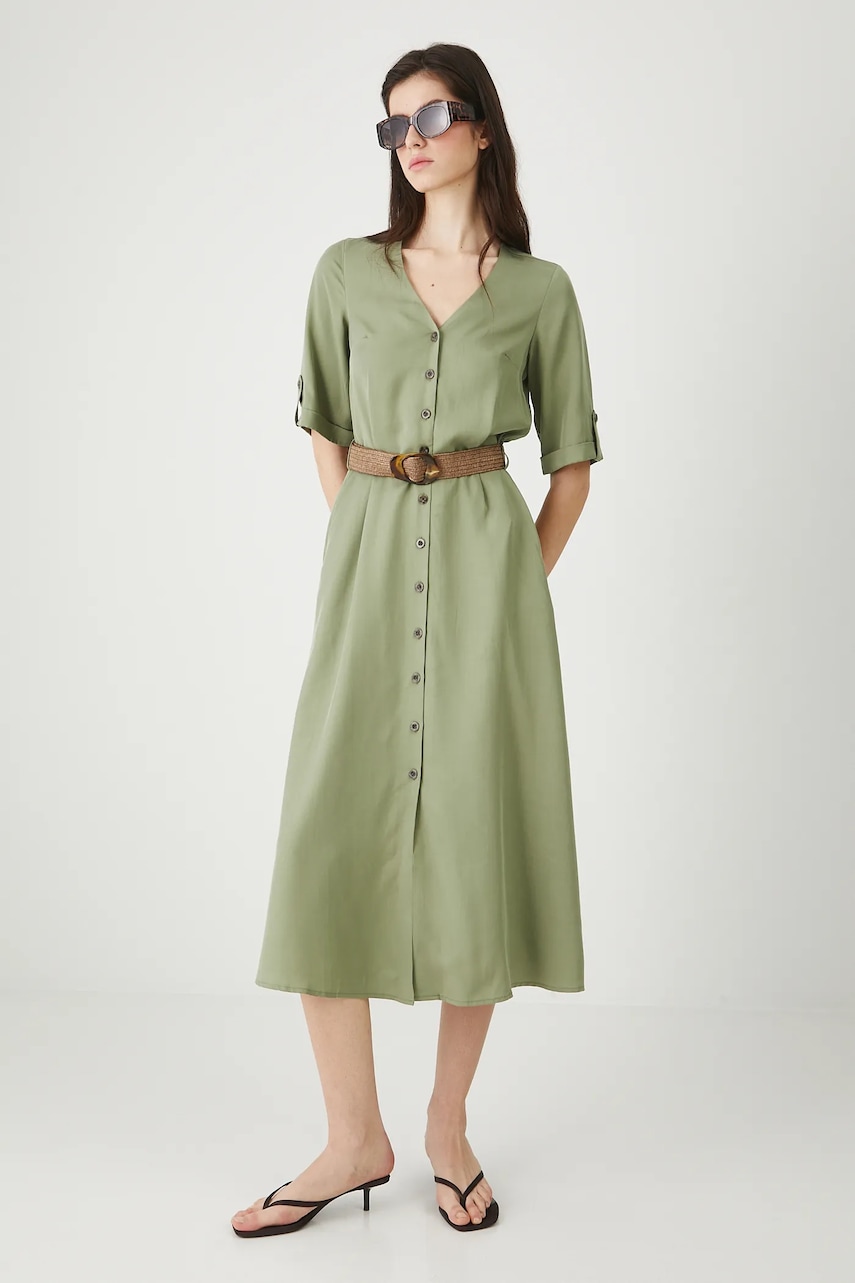 Medicine rochie culoarea verde, midi, evazați
