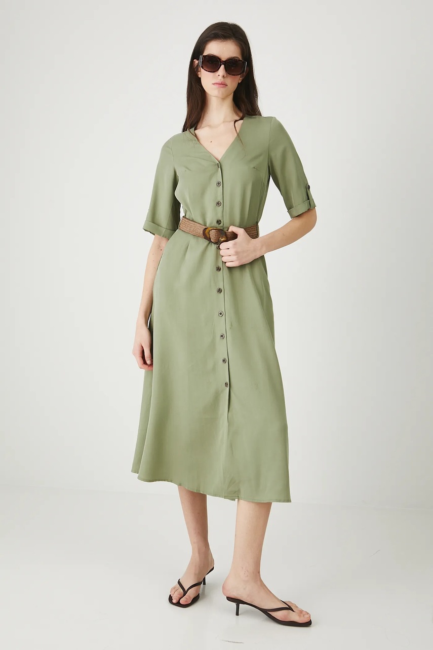 Платье Medicine цвет зелёный midi расклешённое