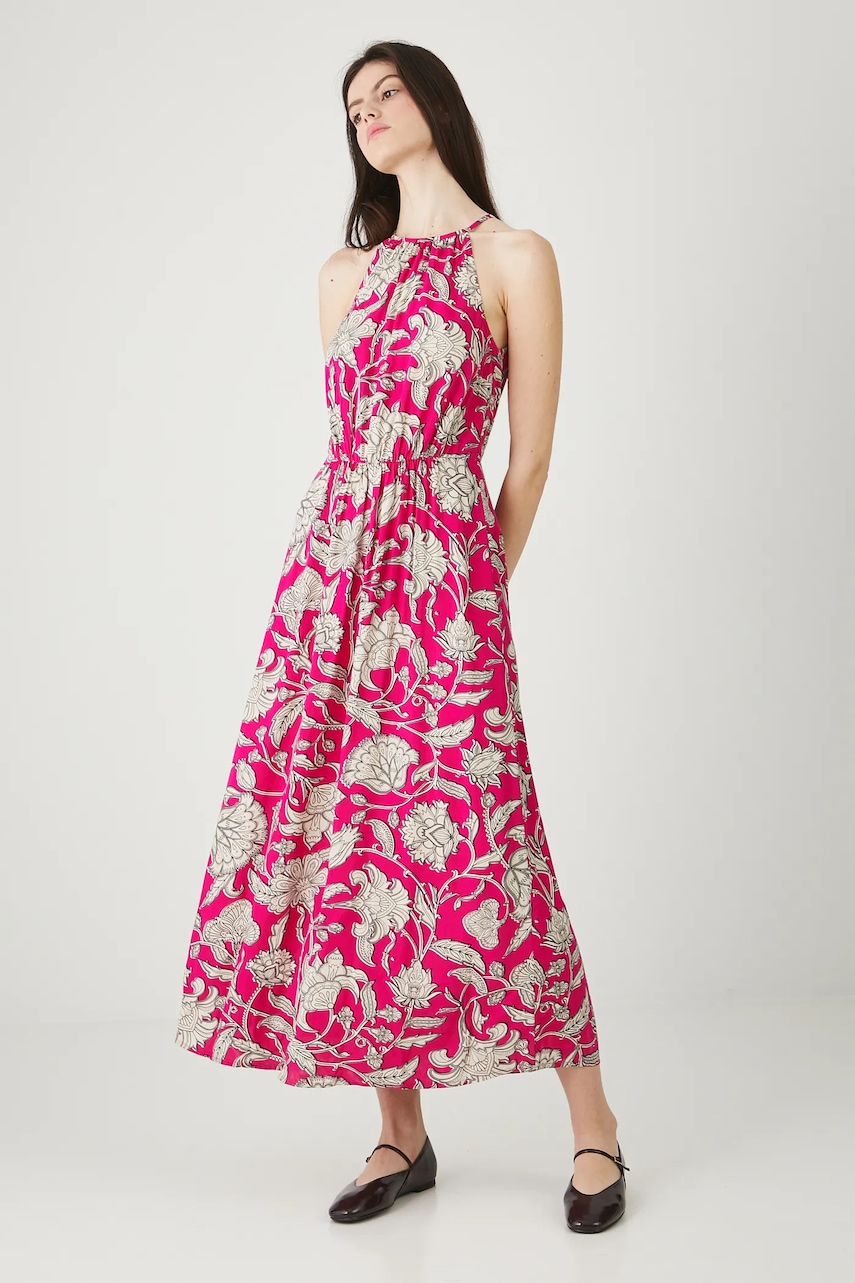 Medicine rochie culoarea roz, maxi, evazați