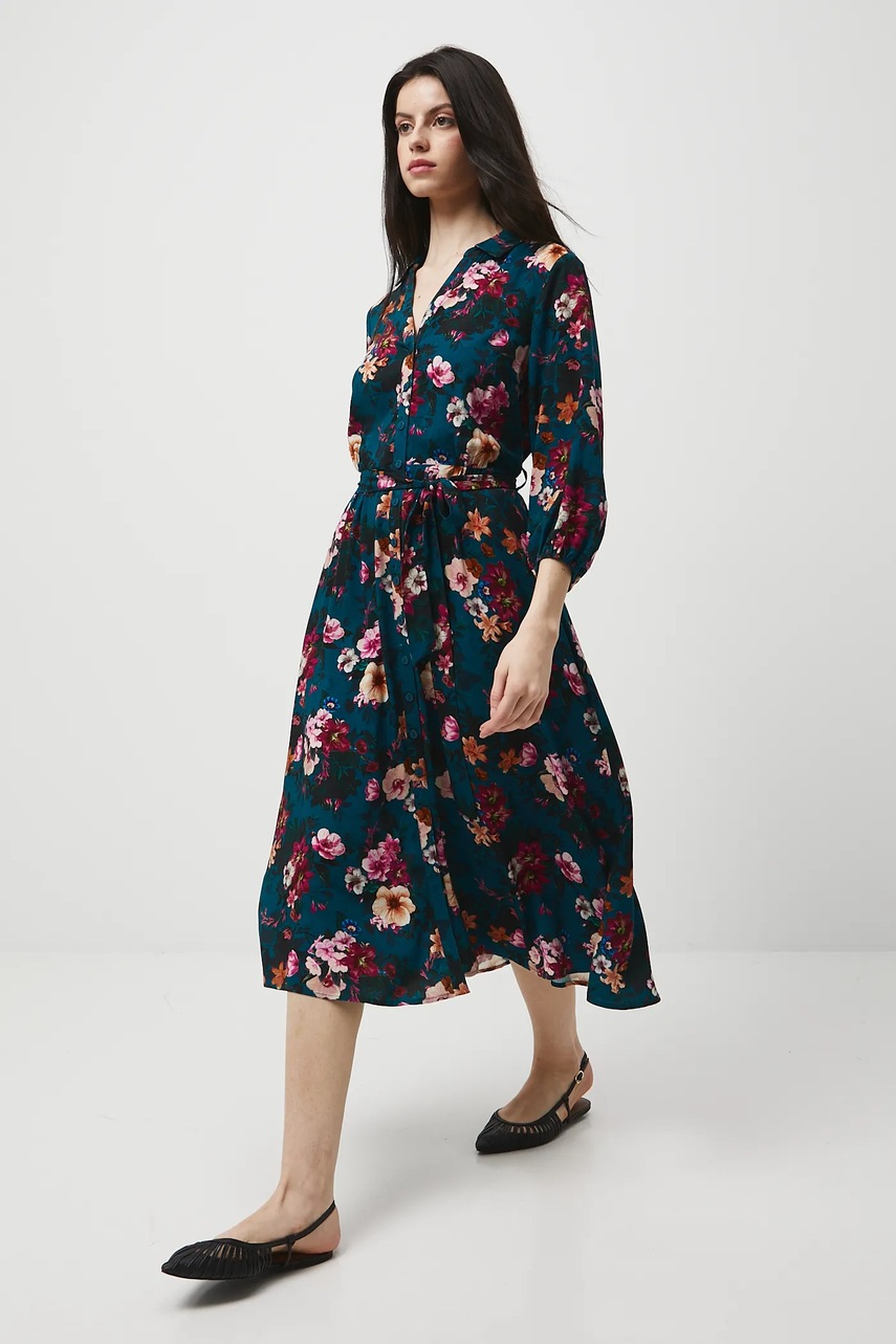 Платье Medicine цвет бирюзовый midi расклешённое