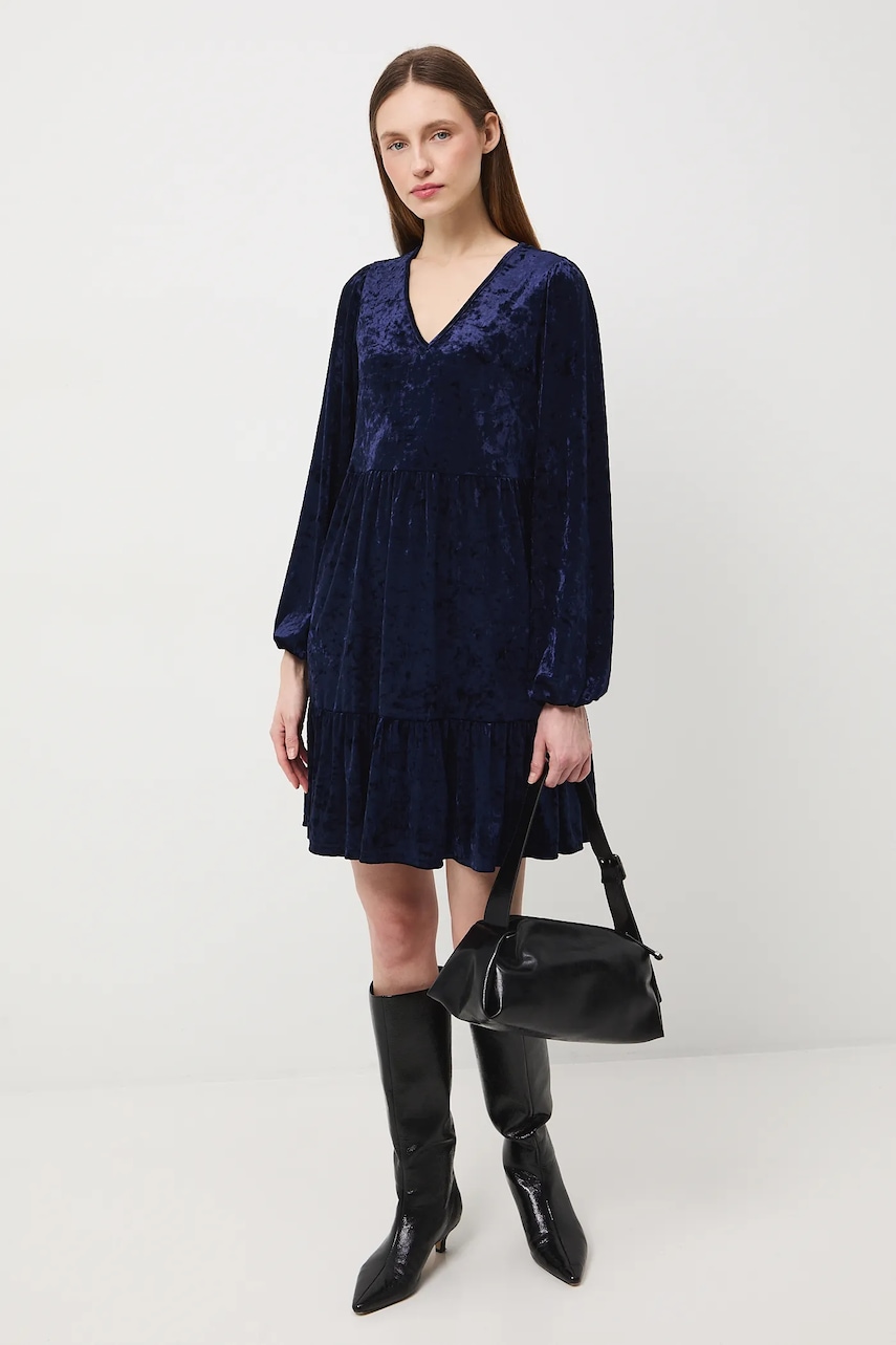 Medicine rochie culoarea albastru marin, mini, evazati