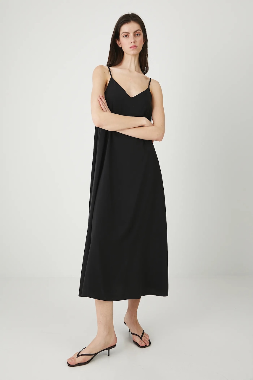 Medicine rochie culoarea negru, midi, evazați