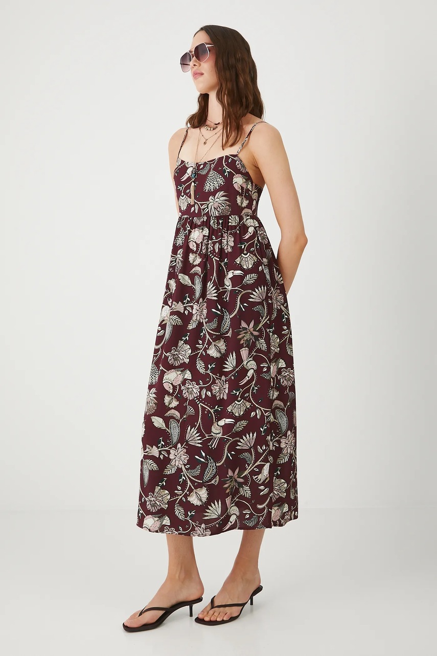 Платье Medicine цвет бордовый midi расклешённое