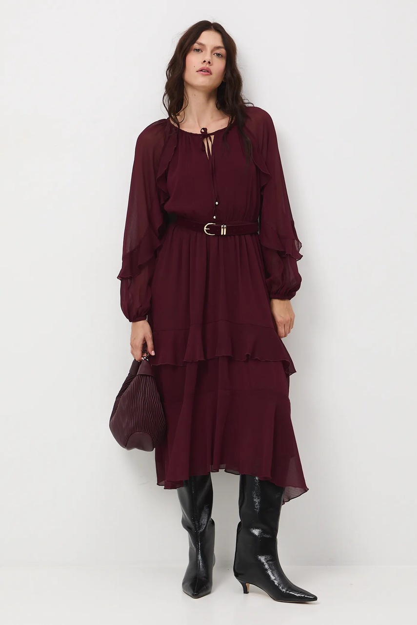 Платье Medicine цвет бордовый midi расклешённое