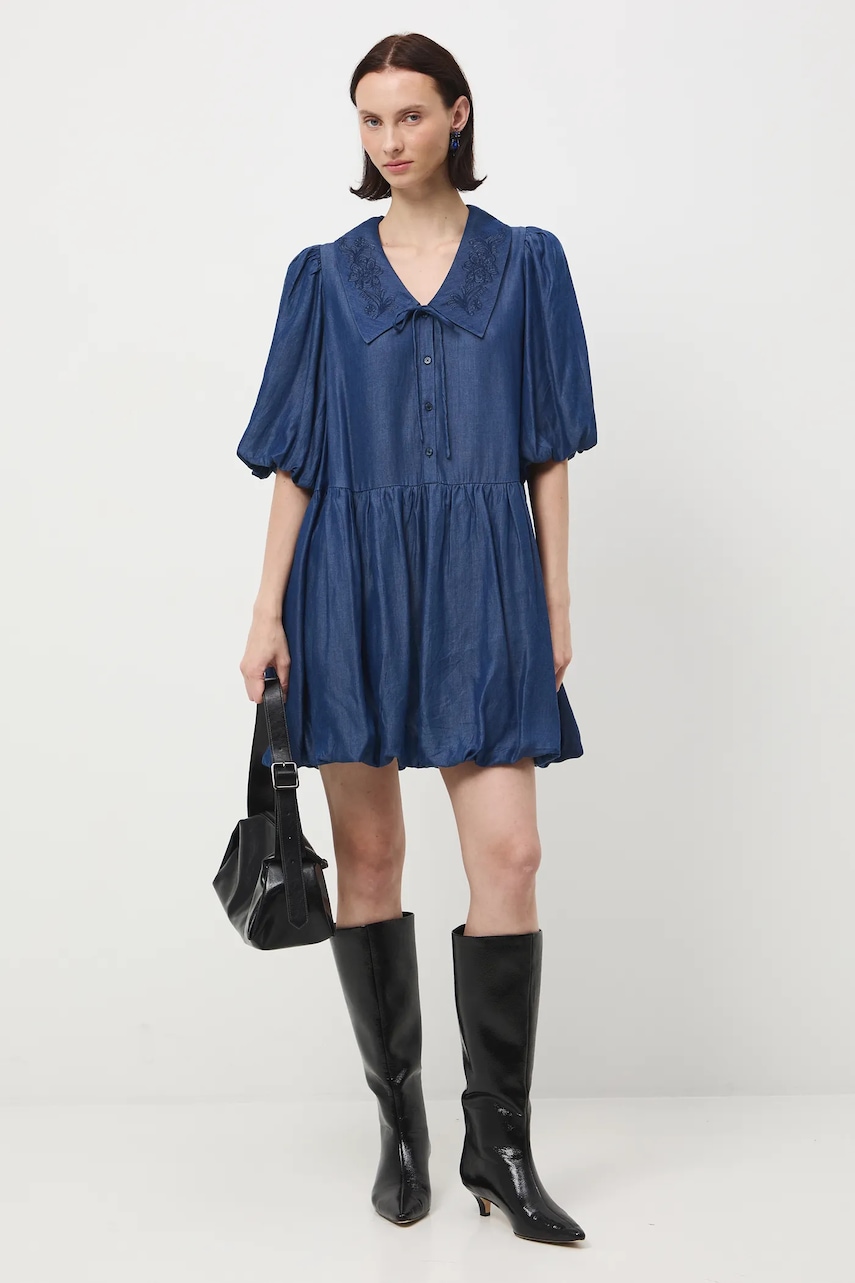 Medicine rochie jeans culoarea albastru marin, mini, oversize