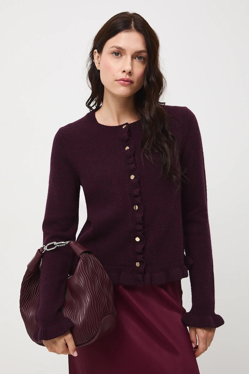 Medicine cardigan de lana culoarea bordo