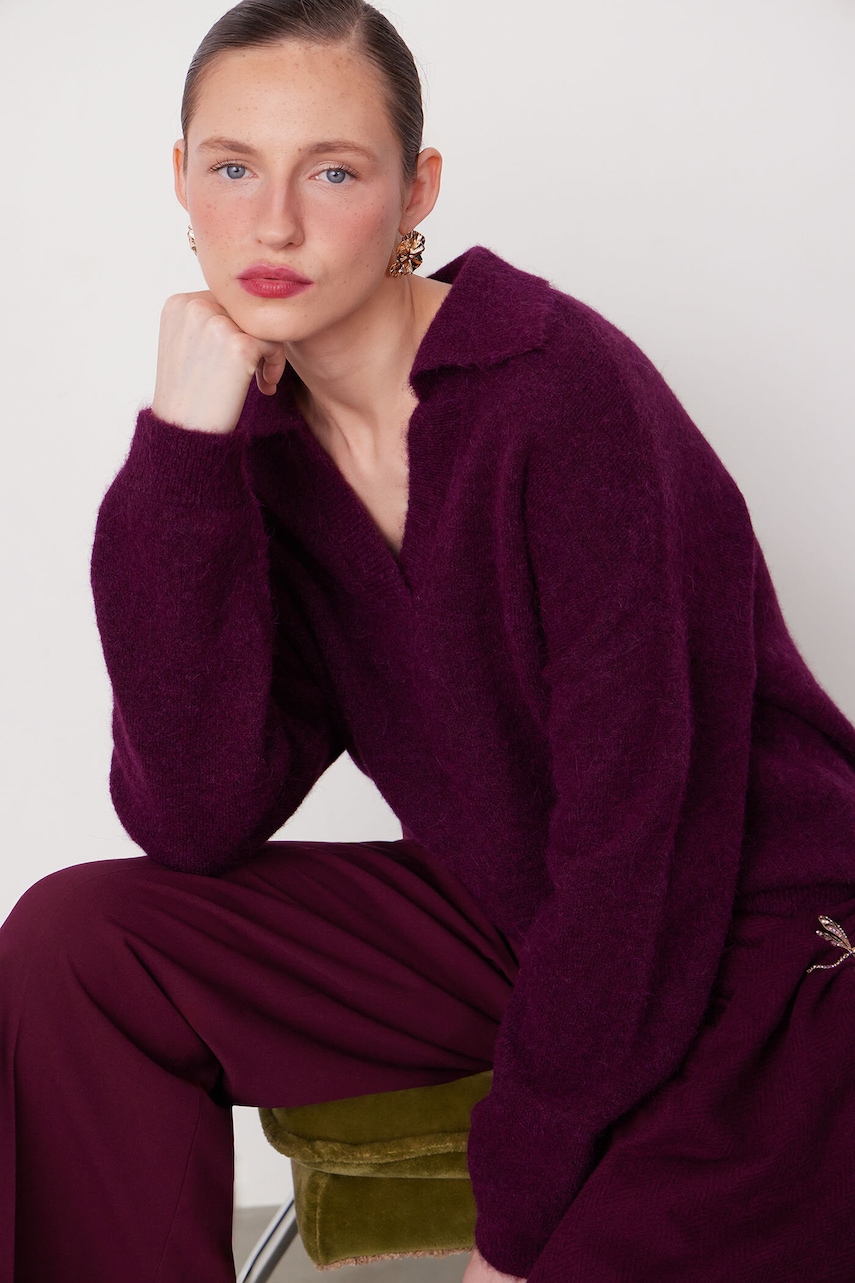 Medicine pulover dinlână de alpaca femei, culoarea vișiniu