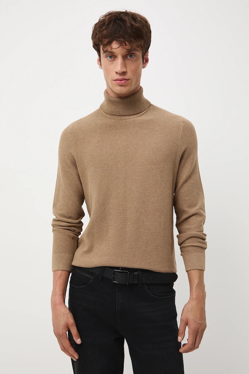 Medicine pulover de bumbac culoarea maro, cu guler