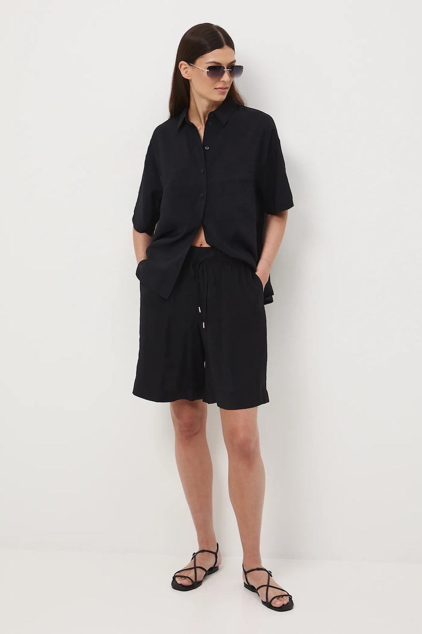 Medicine pantaloni scurți culoarea negru, uni, high waist