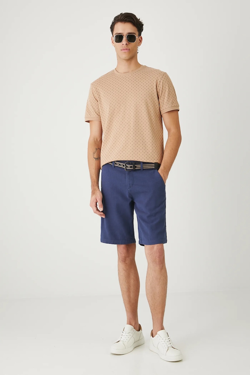 Medicine pantaloni scurți din amestec de in culoarea bleumarin, melanj
