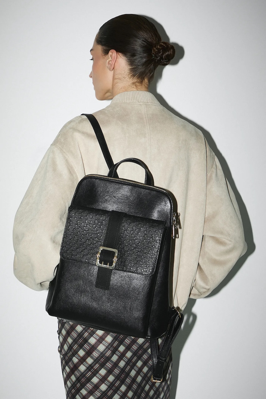 Medicine rucsac culoarea femeilor negru mare neted