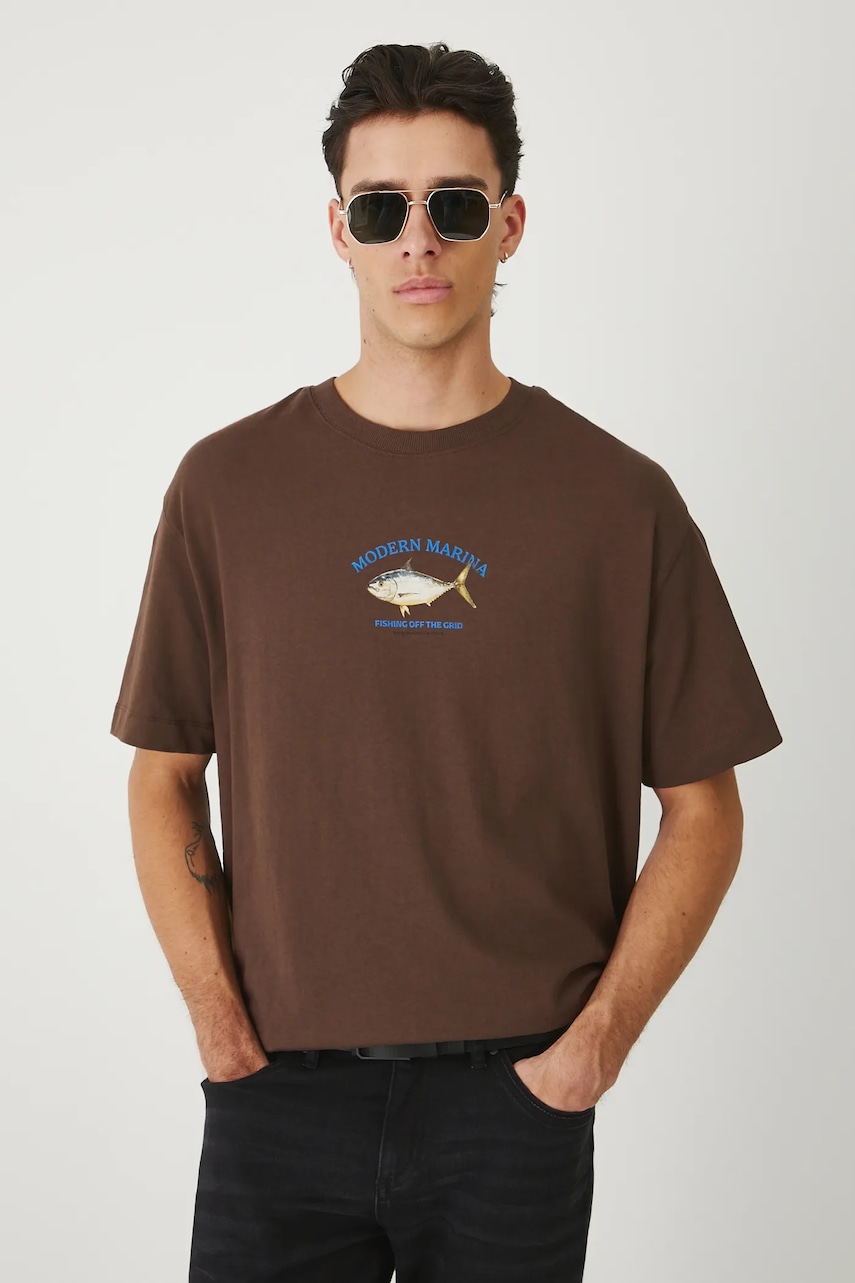 Medicine tricou din bumbac culoarea maro, cu imprimeu