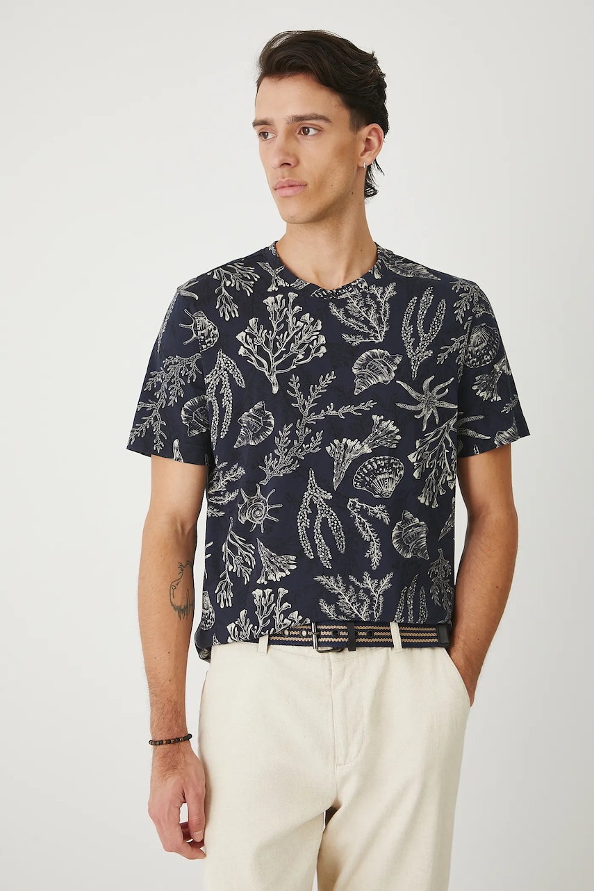 Medicine tricou din bumbac culoarea bleumarin, cu imprimeu