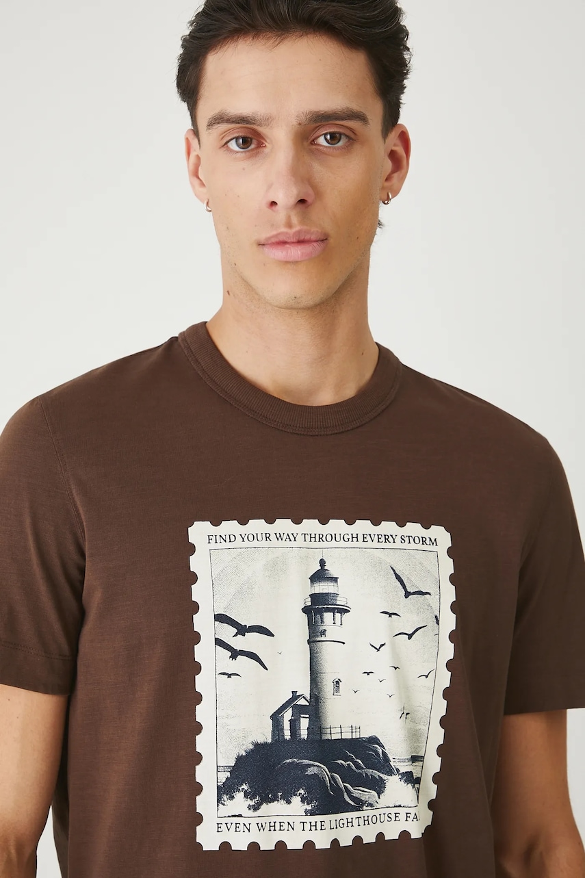 Medicine tricou din bumbac culoarea maro, cu imprimeu