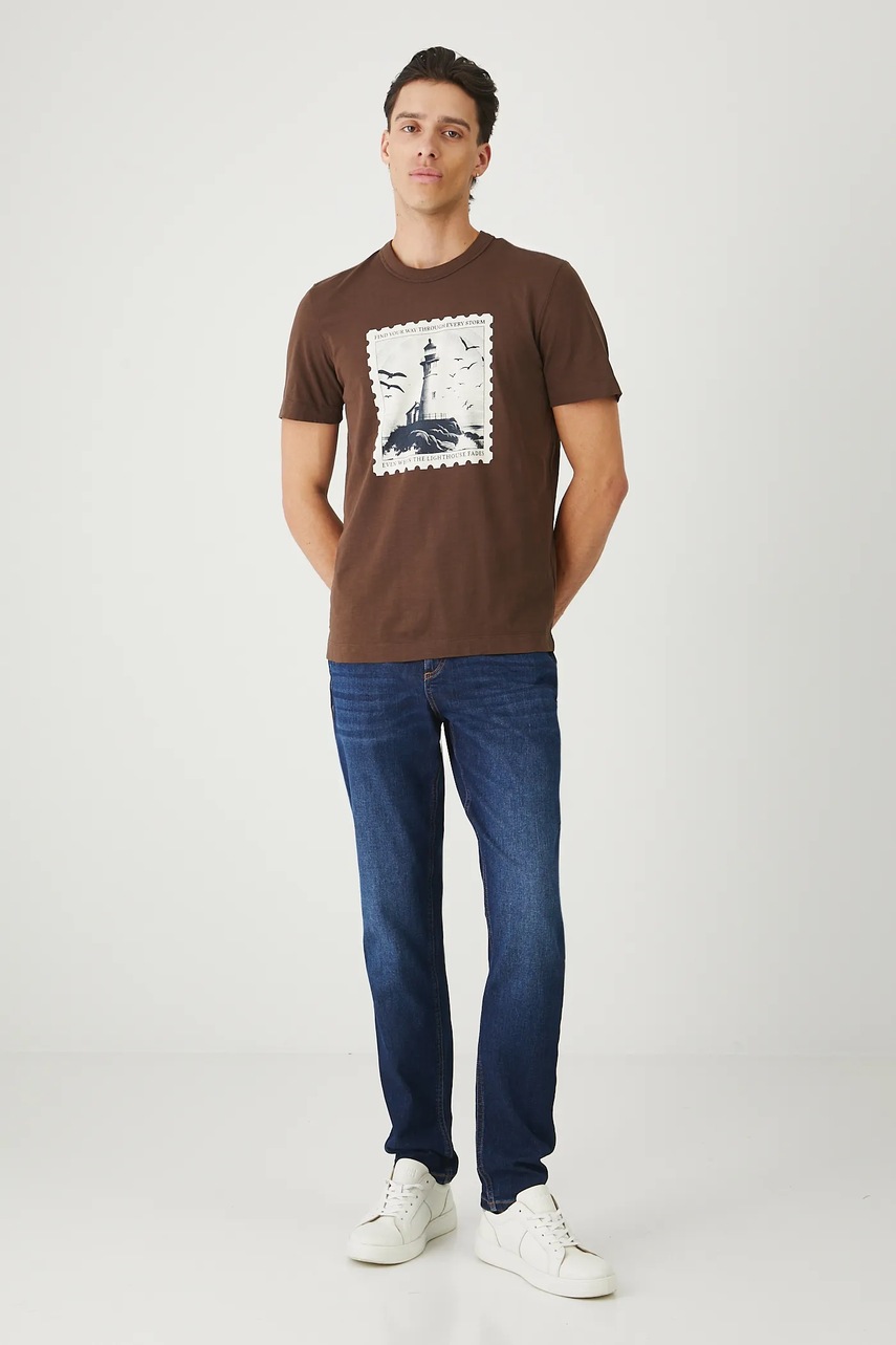 Хлопковая футболка Medicine цвет коричневый с принтом