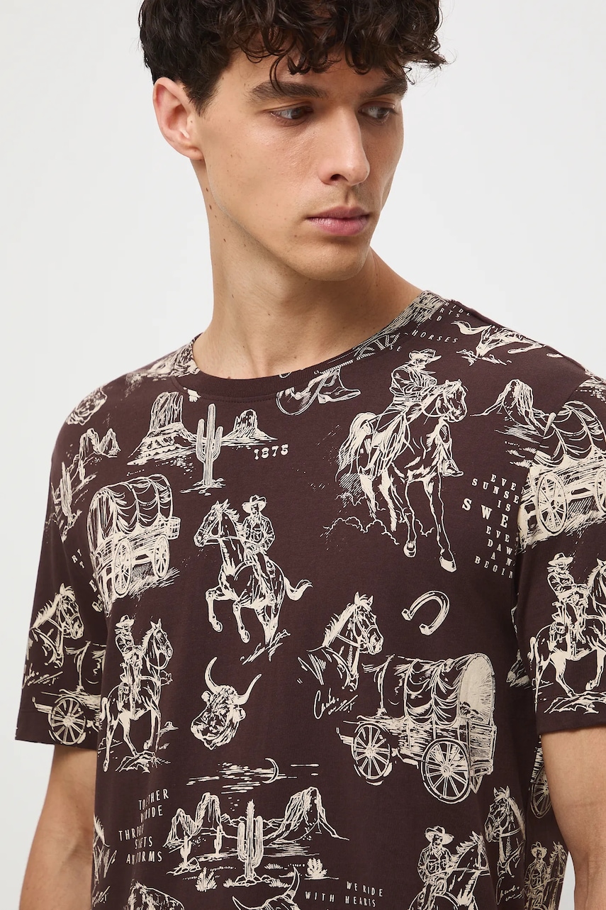 Medicine tricou din bumbac culoarea maro, cu imprimeu