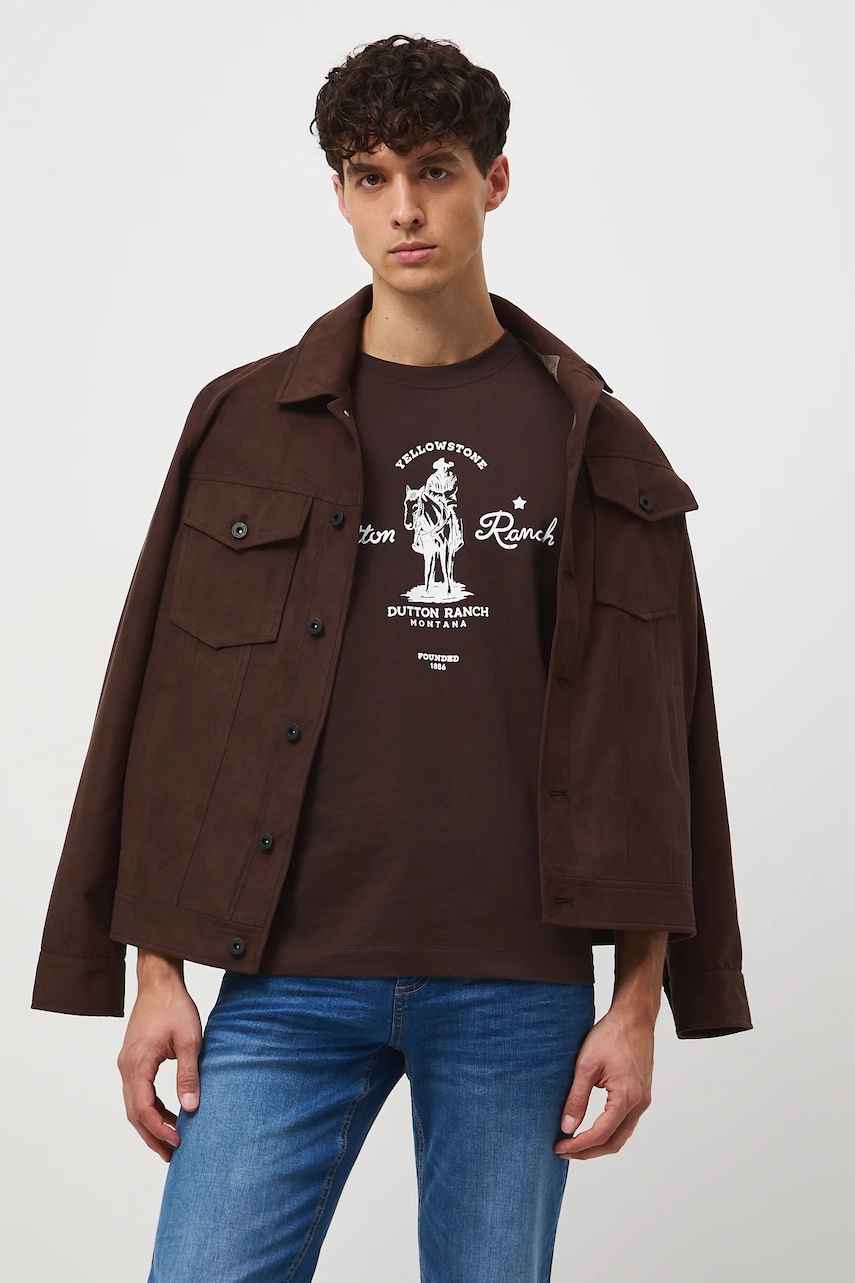 Medicine tricou din bumbac culoarea maro, cu imprimeu