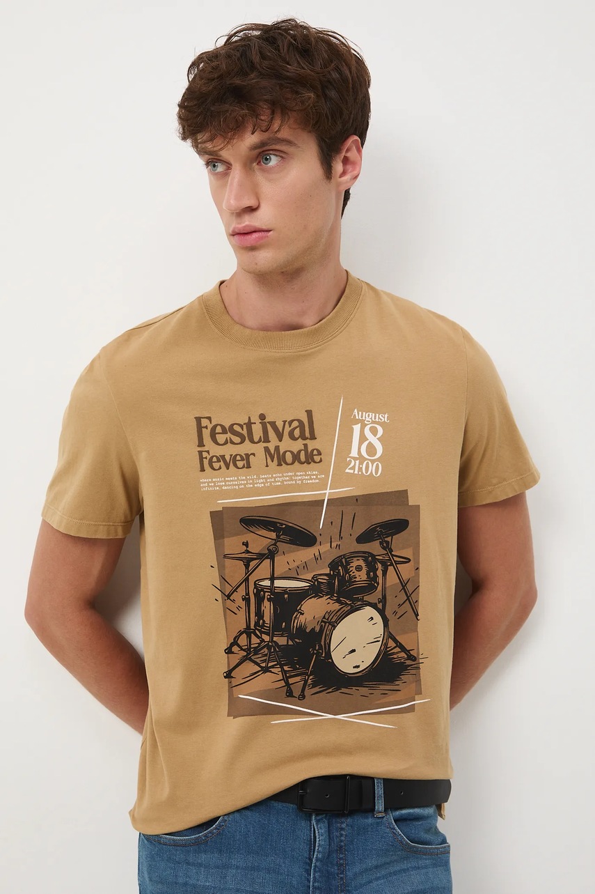 Хлопковая футболка Medicine цвет бежевый с принтом