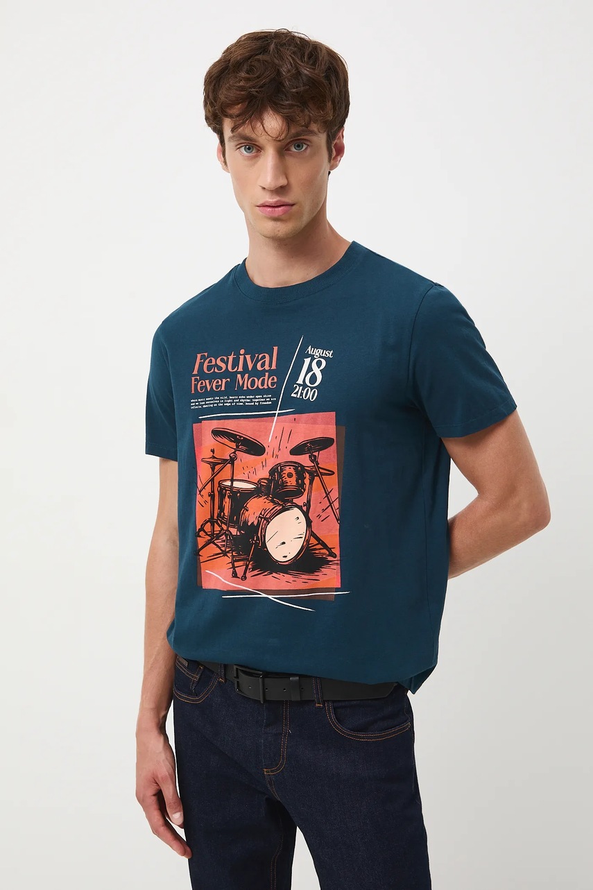 Medicine tricou din bumbac culoarea turcoaz, cu imprimeu