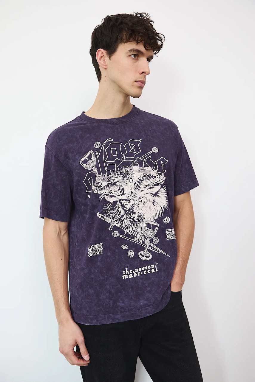 Medicine tricou din bumbac culoarea violet, cu imprimeu