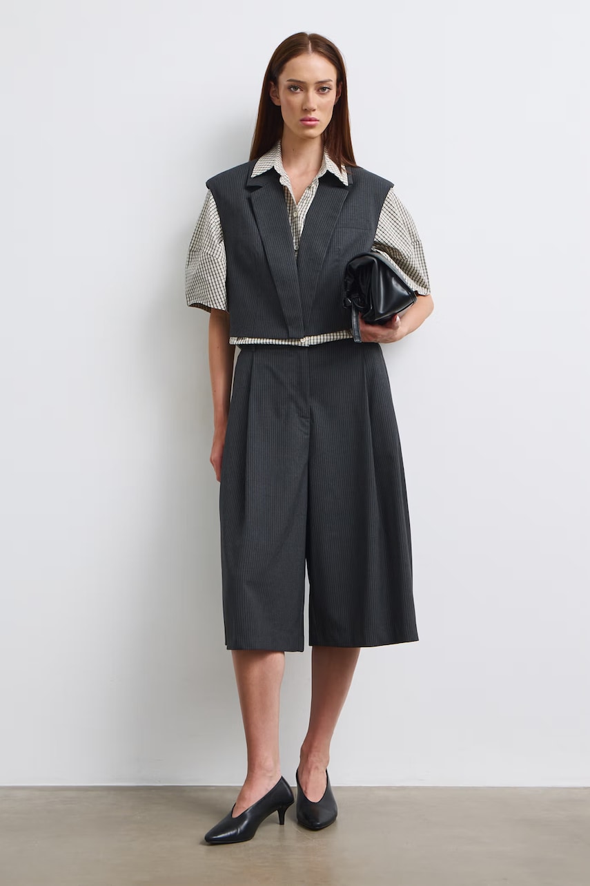 Kalhoty culottes dámské high waist pruhované