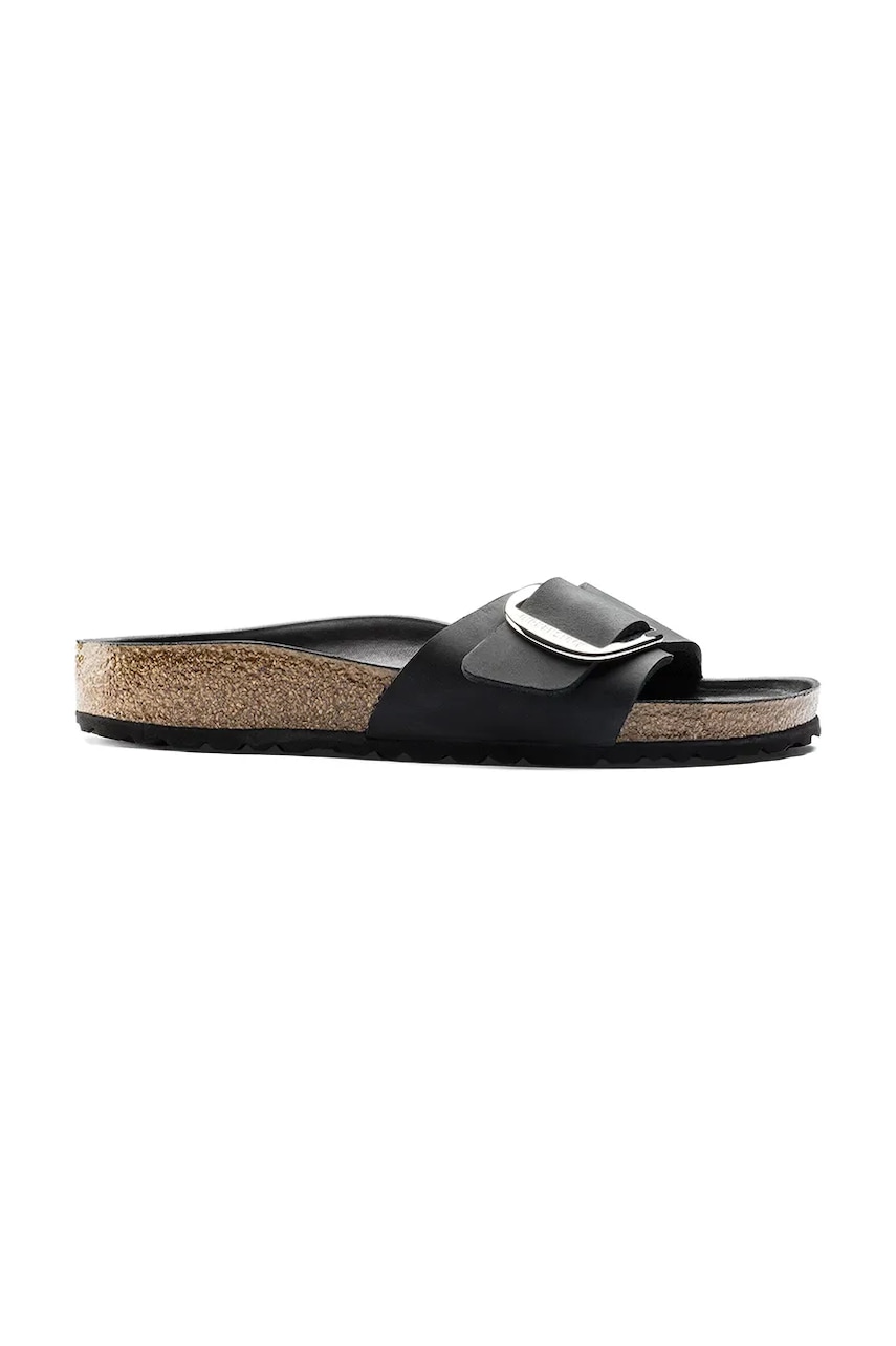 Birkenstock klapki nubukowe Madrid Big Buckle kolor czarny 1006523