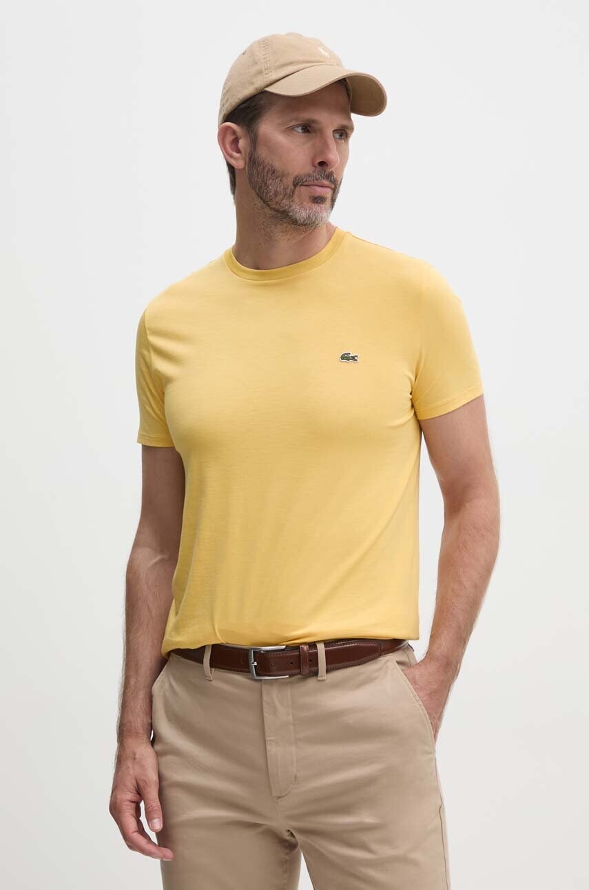 Lacoste tricou din bumbac barbati, culoarea alb, neted