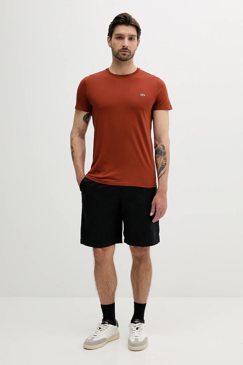 Хлопковая футболка Lacoste мужская цвет белый однотонная TH6709 Хлопковая футболка Lacoste мужская цвет белый однотонная TH6709