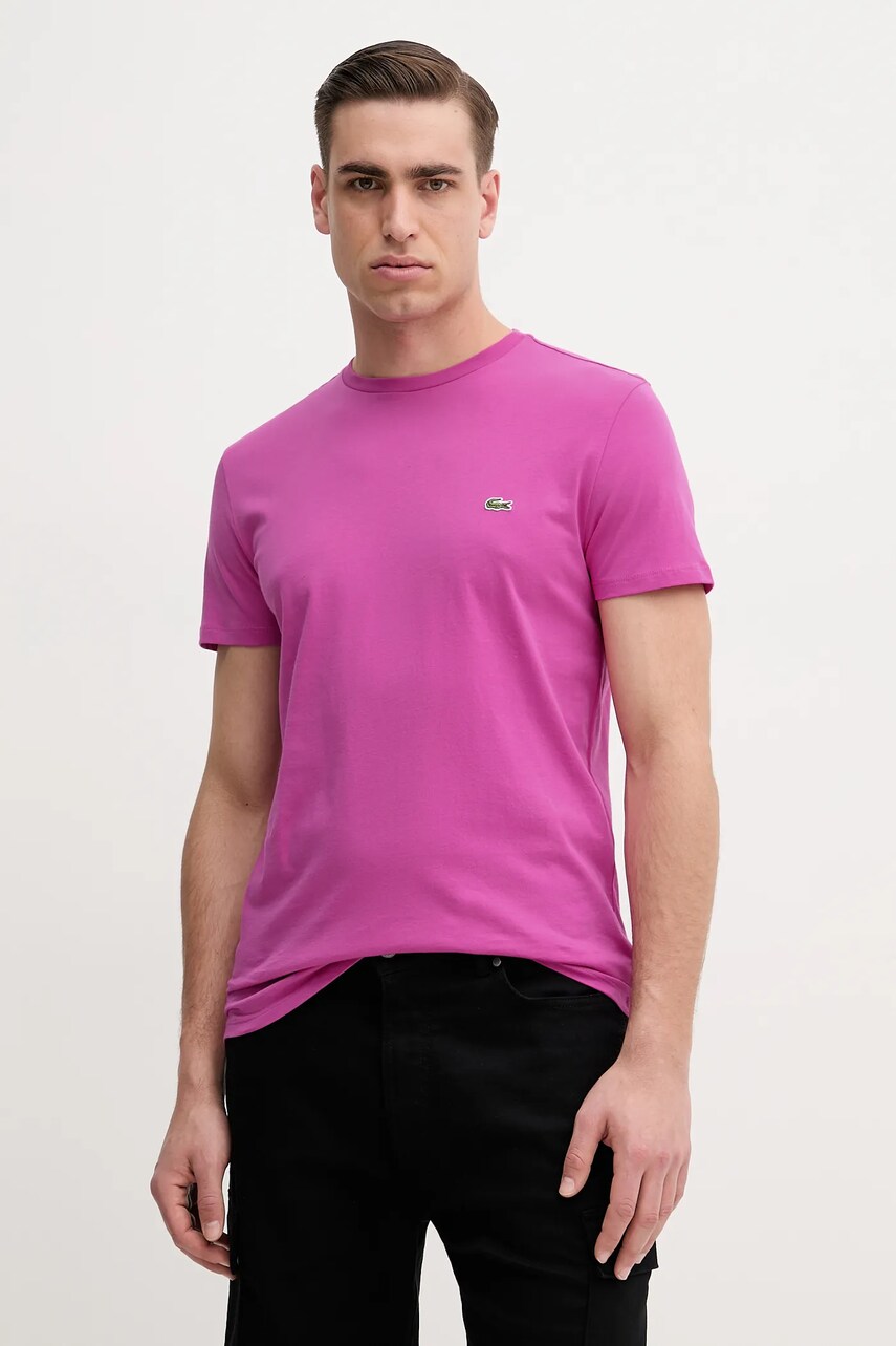 

Памучна тениска Lacoste в бяло с изчистен дизайн TH6709, Розов