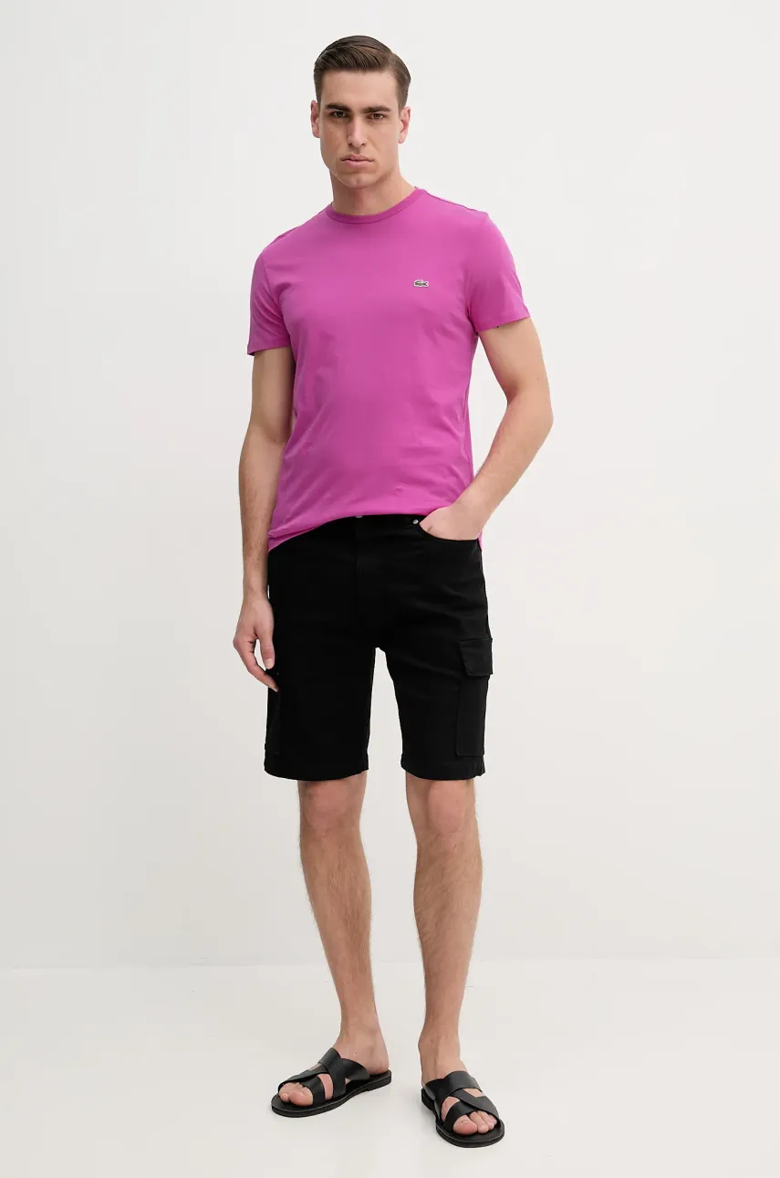 Хлопковая футболка Lacoste мужская цвет белый однотонная TH6709 Хлопковая футболка Lacoste мужская цвет белый однотонная TH6709