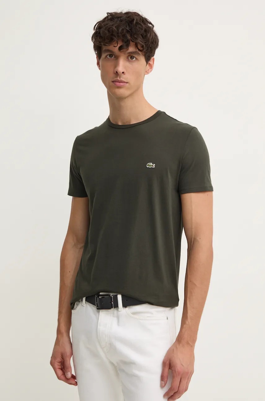 

Памучна тениска Lacoste в зелено с изчистен дизайн, Зелен