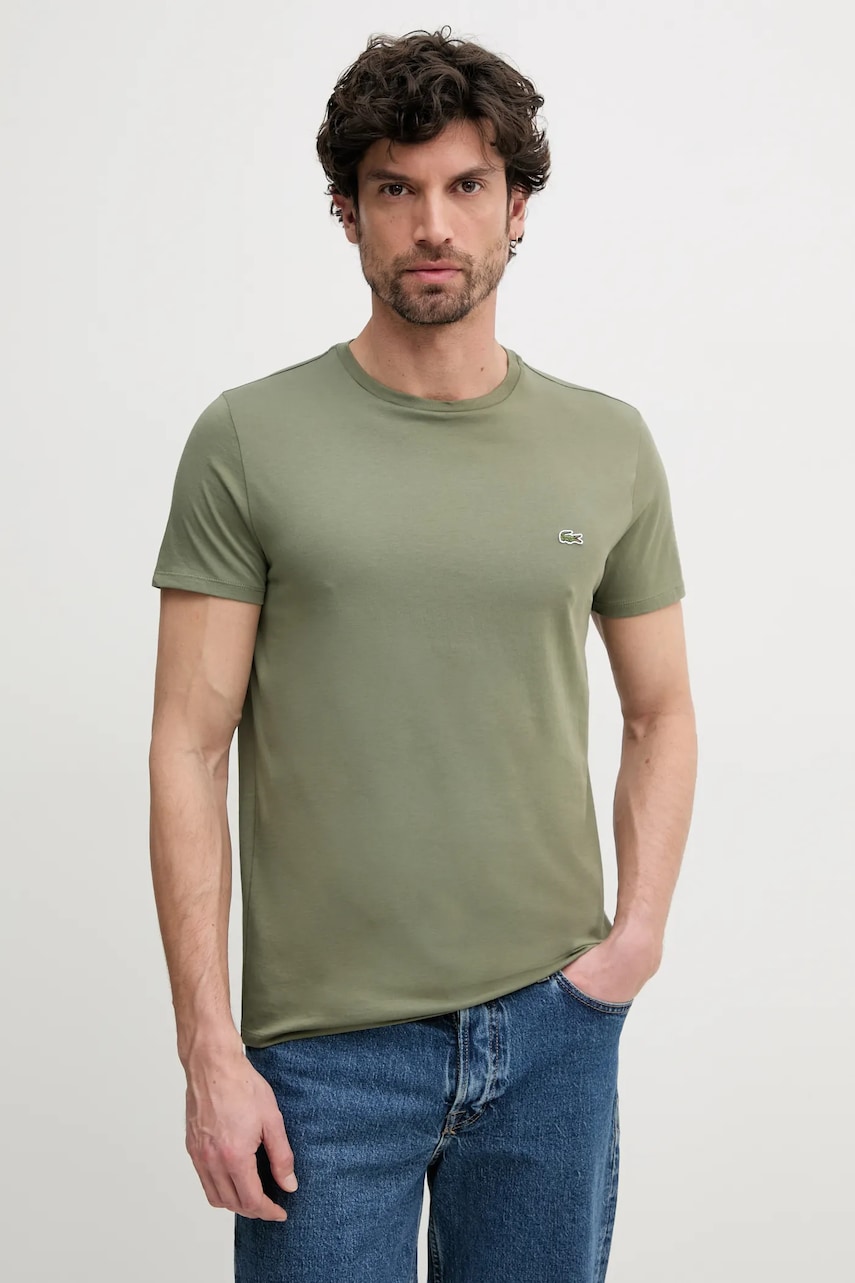 Lacoste tricou din bumbac bărbați, culoarea alb, uni, TH6709