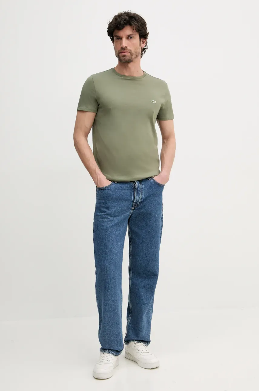 Хлопковая футболка Lacoste мужская цвет белый однотонная TH6709 Хлопковая футболка Lacoste мужская цвет белый однотонная TH6709