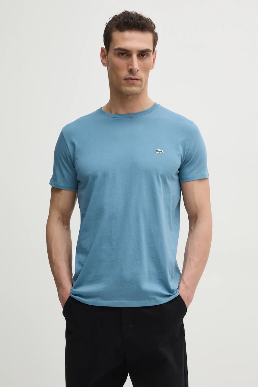 Lacoste tricou din bumbac bărbați, culoarea alb, uni, TH6709