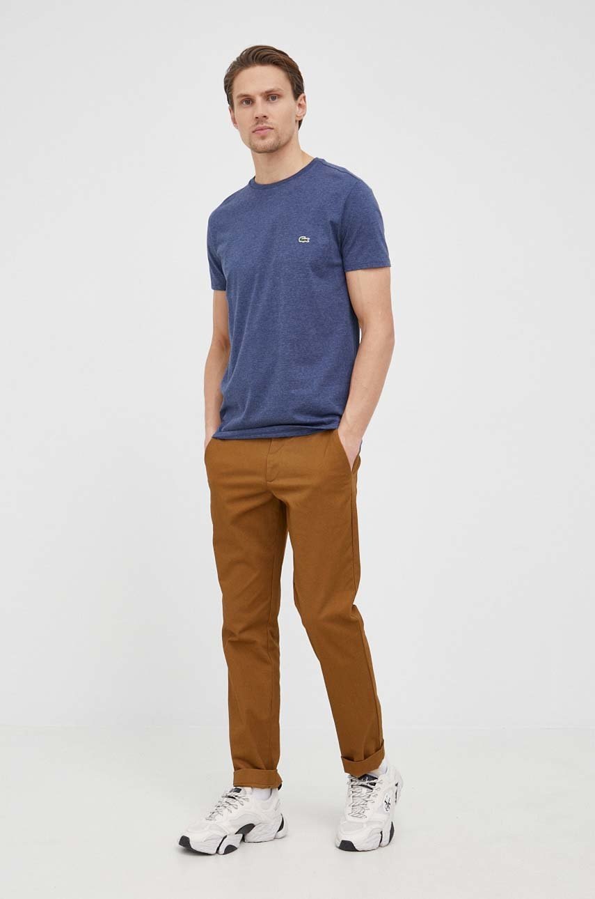 

Хлопковая футболка Lacoste цвет синий однотонный
