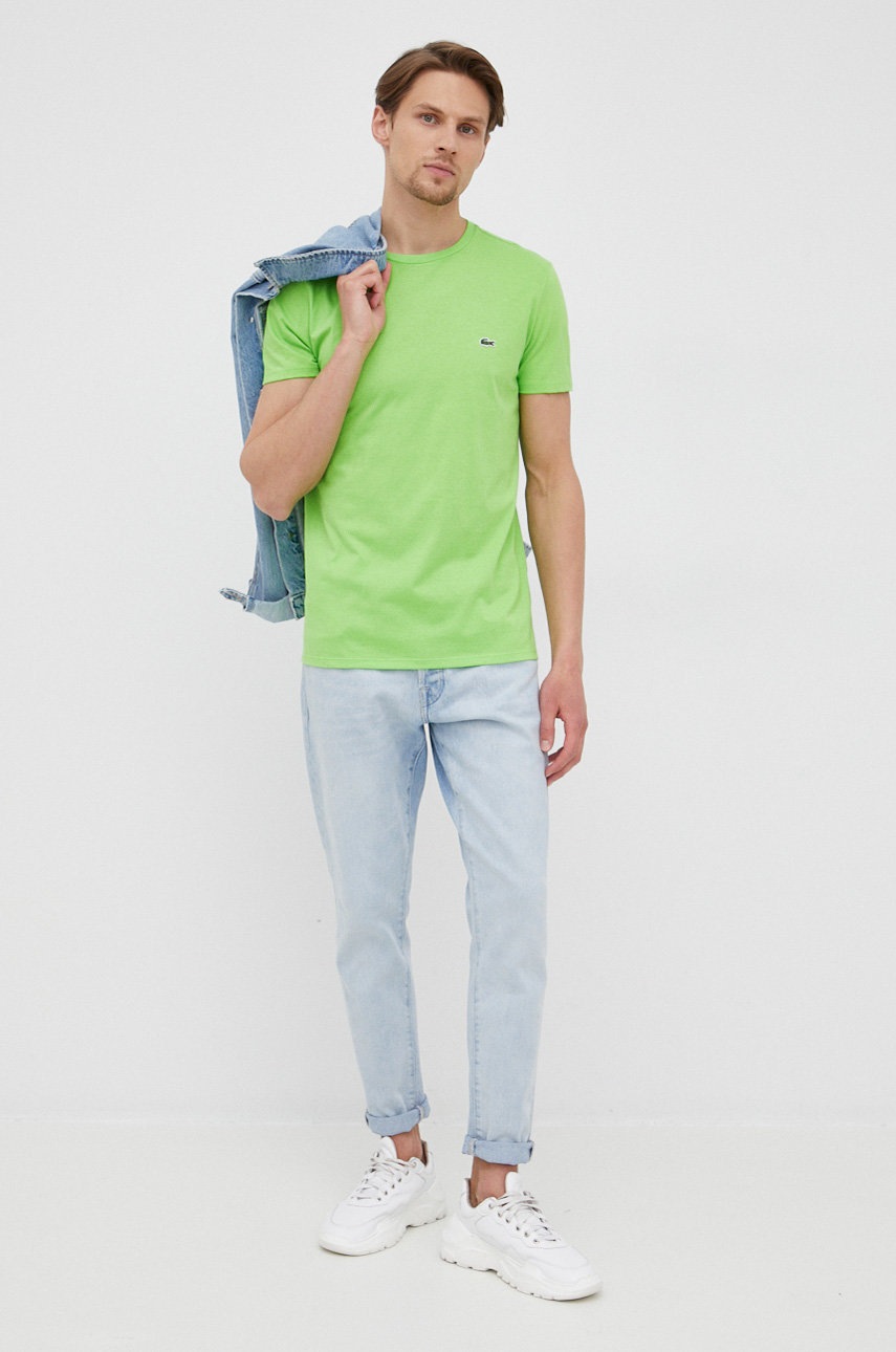 

Бавовняна футболка Lacoste колір зелений однотонний