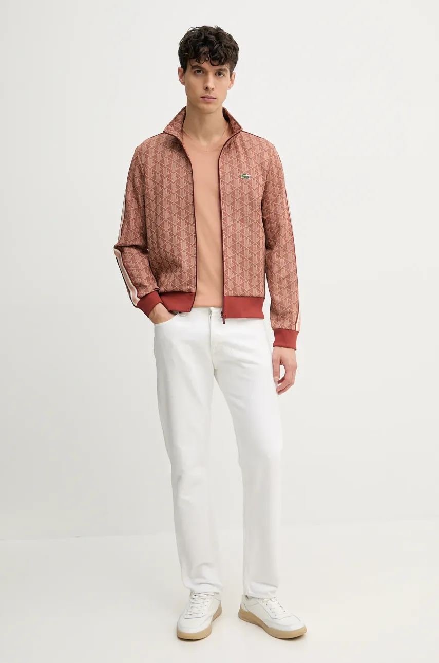 Хлопковая футболка Lacoste мужская цвет розовый однотонная TH6710 Хлопковая футболка Lacoste мужская цвет розовый однотонная TH6710