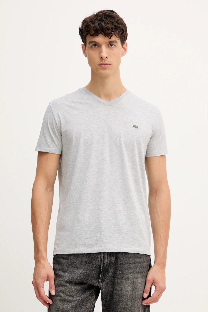 Lacoste tricou din bumbac barbati, culoarea gri, neted, TH6710
