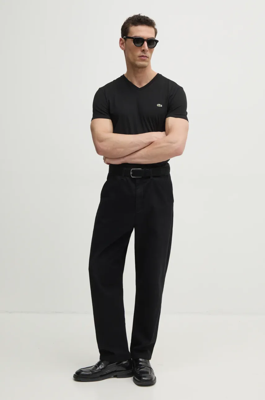 Хлопковая футболка Lacoste мужская цвет чёрный однотонная TH6710 Хлопковая футболка Lacoste мужская цвет чёрный однотонная TH6710