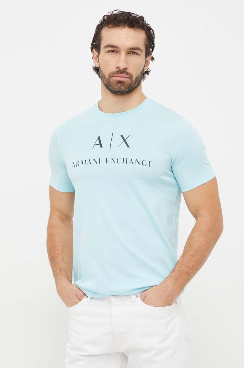Armani Exchange tricou barbati, culoarea gri, cu imprimeu -