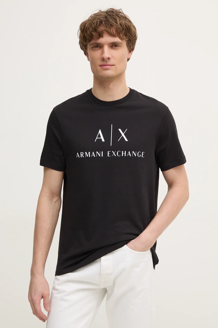 Armani Exchange tricou barbati, culoarea negru, cu imprimeu