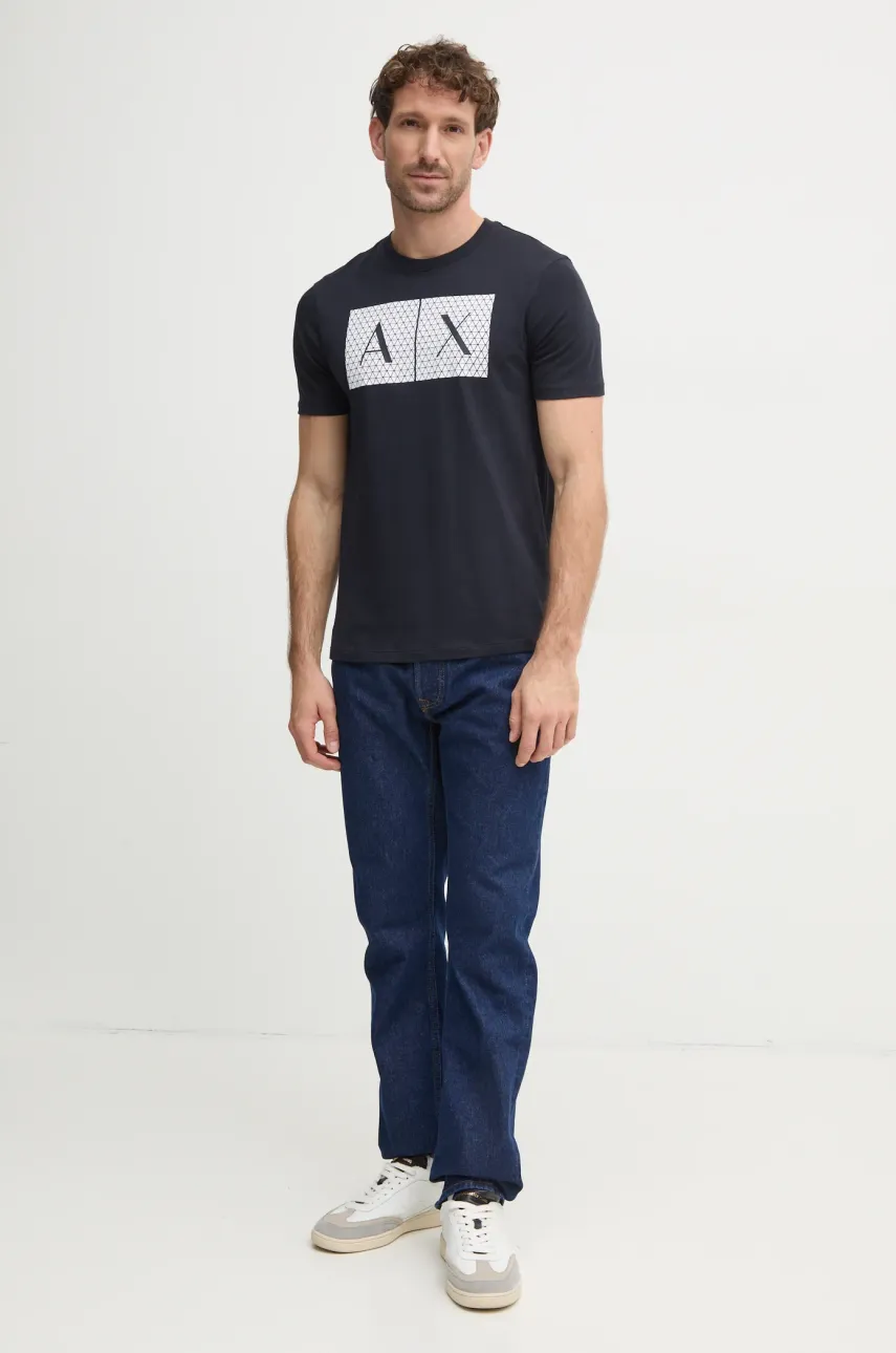 Хлопковая футболка Armani Exchange цвет синий с принтом Хлопковая футболка Armani Exchange цвет синий с принтом